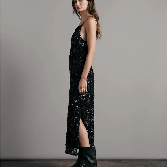 Rag & Bone Joelene Midi Dress Black Sequin - Picture 2 of 7